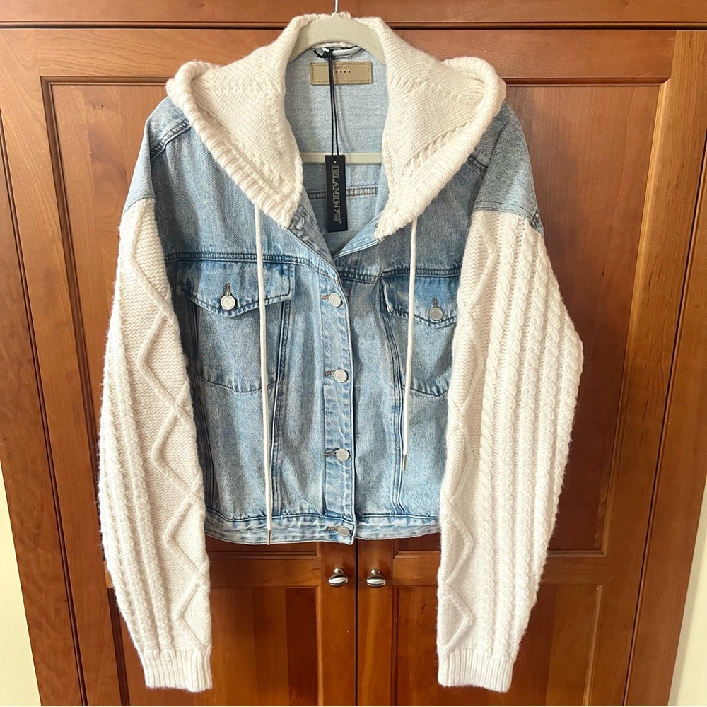 Blank NYC Mixed Denim & Knitted Hooded Jacket Size XL - Picture 5 of 10